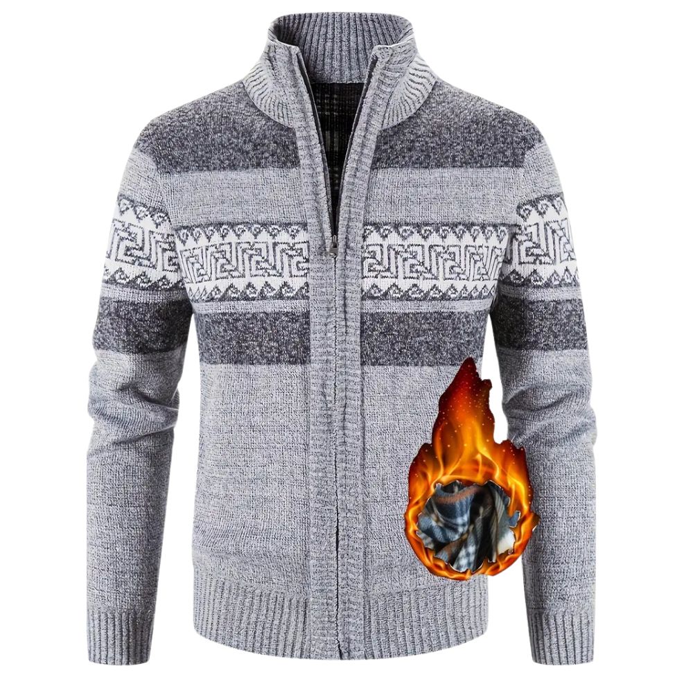 Herren-Strickjacke mit verdicktem Samt und Stehkragen und Reißverschluss