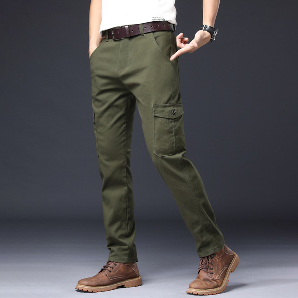 Pantalon cargo ample élastique à jambe droite pour hommes