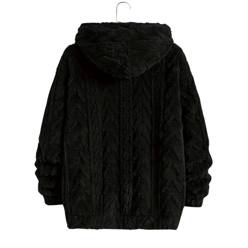 Herren-Winterjacke aus Korallensamt mit langen Ärmeln und Kapuze und Reißverschluss