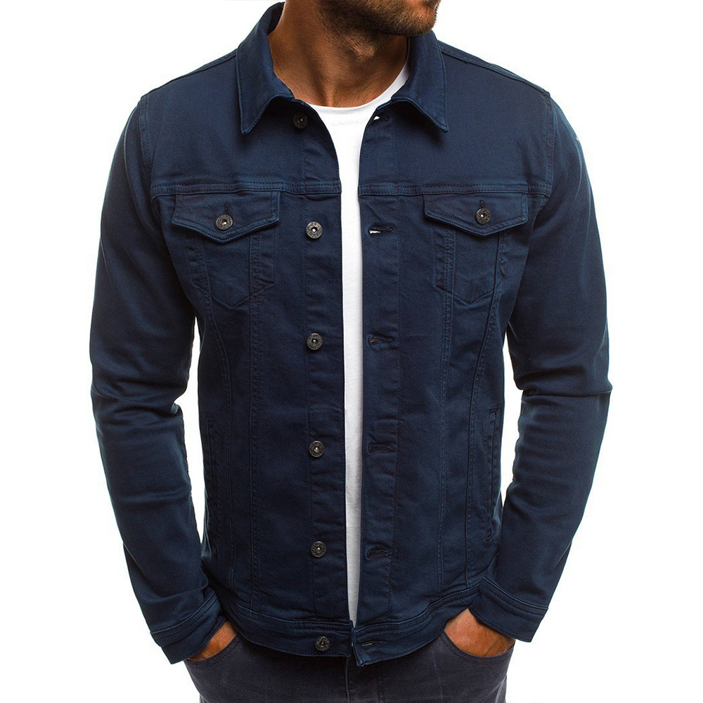 Veste en jean décontractée à revers boutonné pour homme
