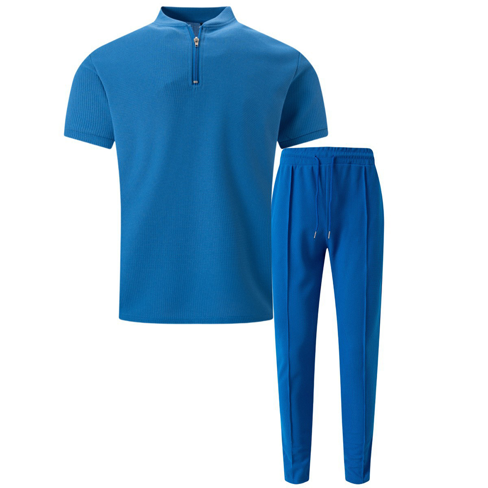 Ensemble deux pièces gaufré à manches courtes et pantalon pour homme