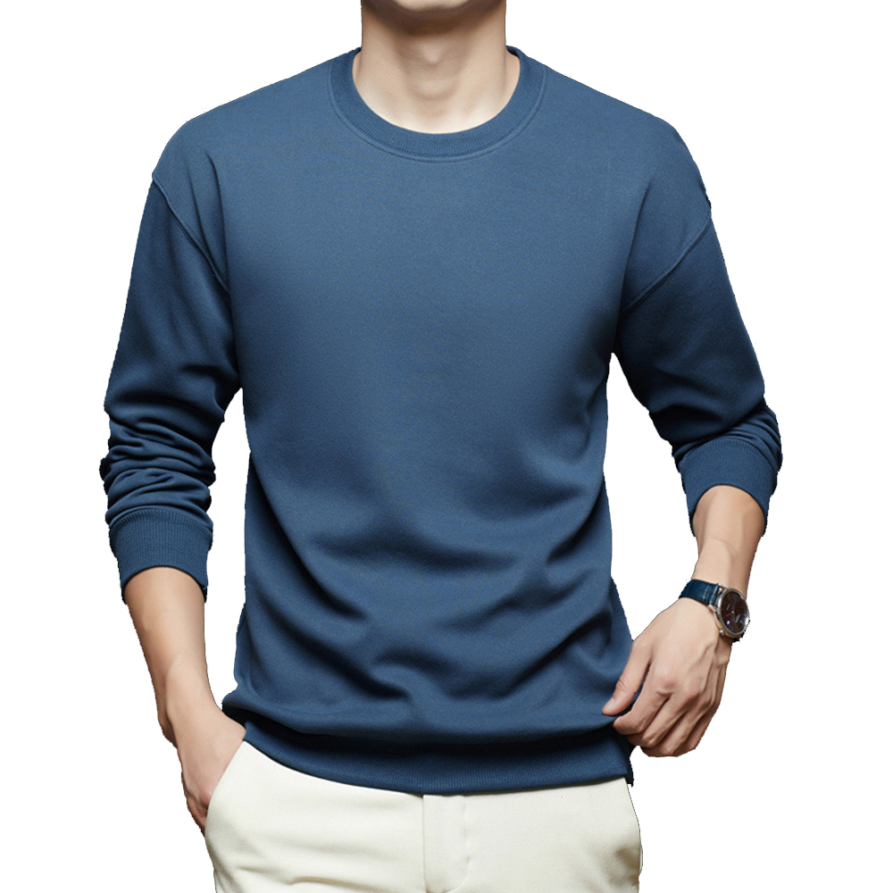 Einfarbiges Langarm-Sweatshirt mit Rundhalsausschnitt für Herren