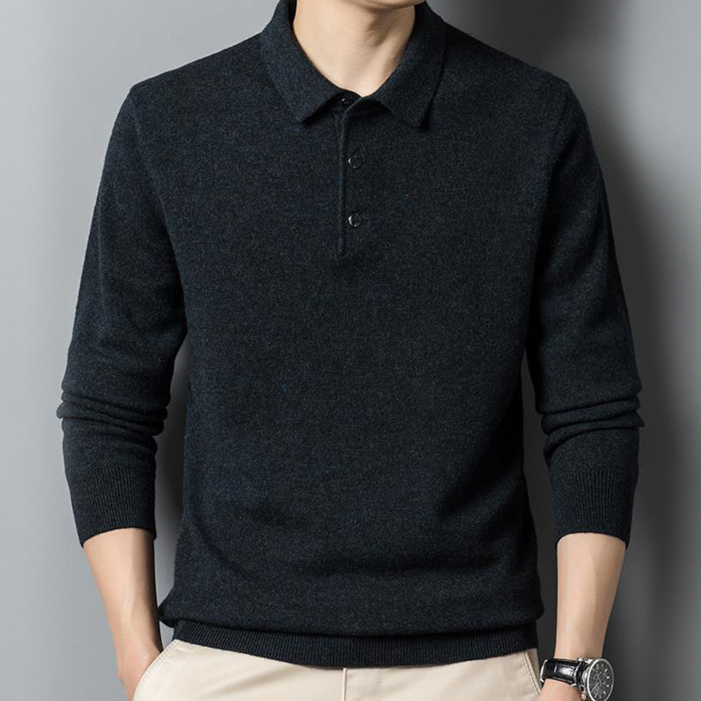 Einfarbiger, legerer, gestrickter Reverspullover für Herren