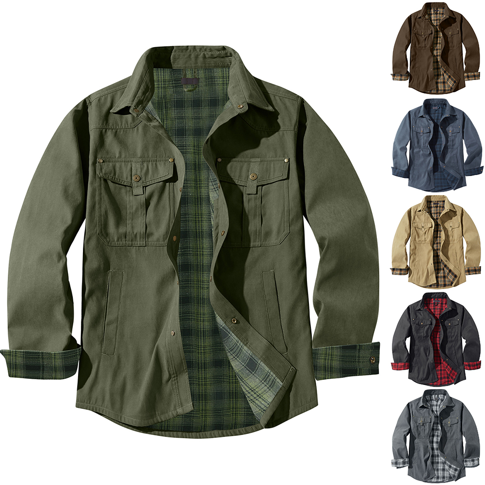 Veste chemise décontractée en flanelle chaude pour homme