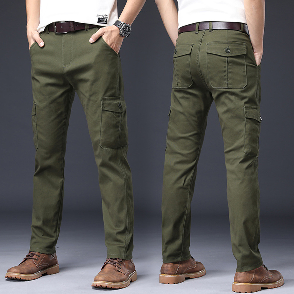 Pantalon cargo ample élastique à jambe droite pour hommes