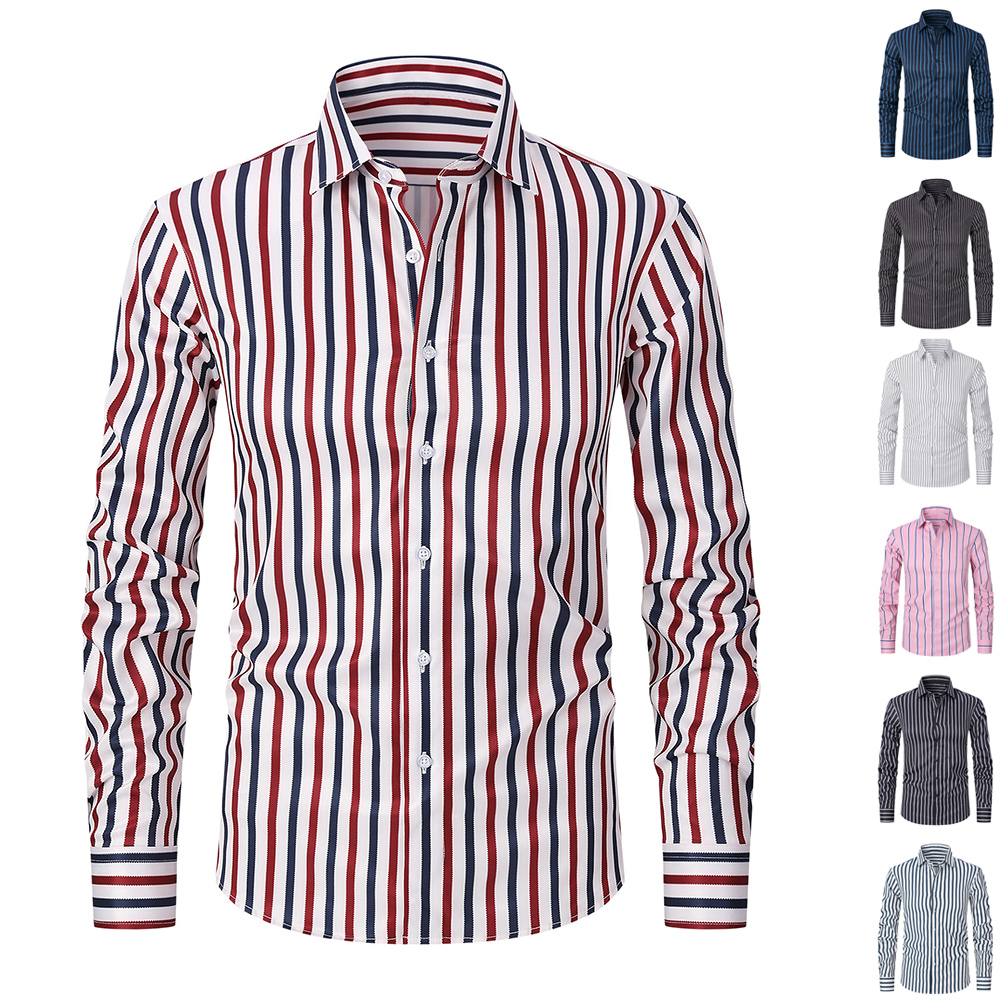 Chemise rayée décontractée et polyvalente pour homme