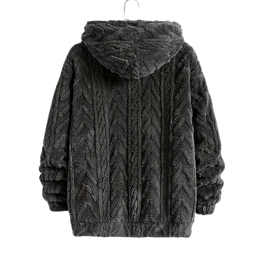 Herren-Winterjacke aus Korallensamt mit langen Ärmeln und Kapuze und Reißverschluss