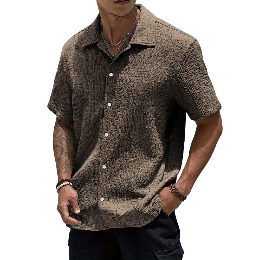 Chemise à manches courtes décontractée plissée pour hommes