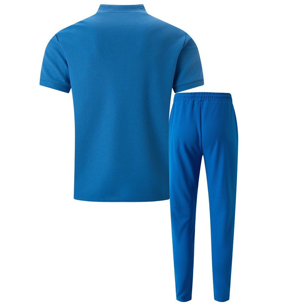 Ensemble deux pièces gaufré à manches courtes et pantalon pour homme