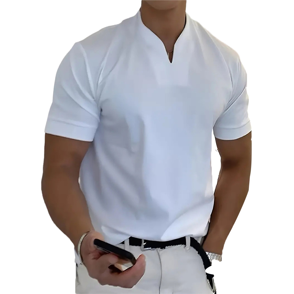 T-shirt à manches courtes et col en V élastique pour homme