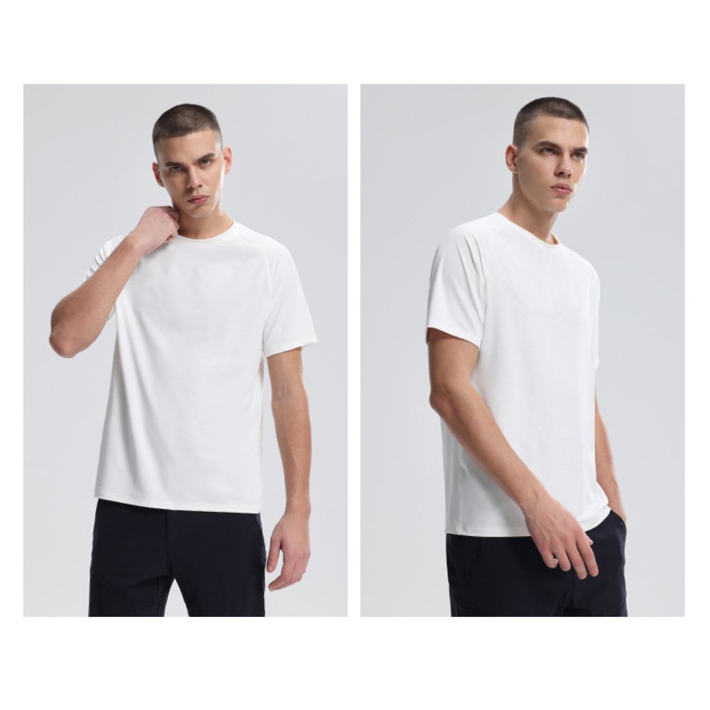 Atmungsaktives, schweißableitendes, schnell trocknendes Kurzarm-T-Shirt mit Rundhalsausschnitt