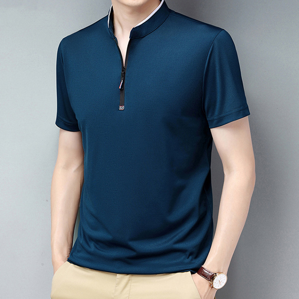 Kurzärmliges Herren-T-Shirt mit Reißverschluss am Kragen
