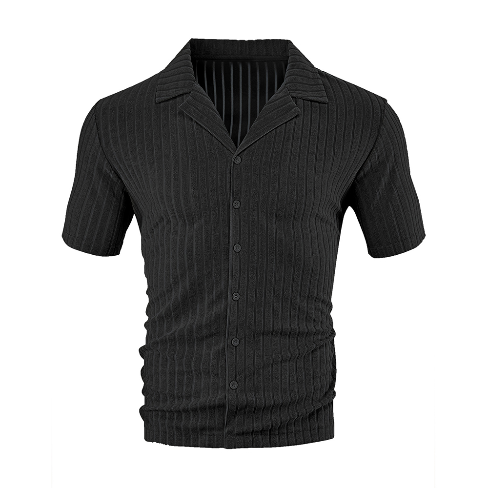 Herren-Jacquardhemd mit vertikalen Streifen und kurzen Ärmeln und Revers