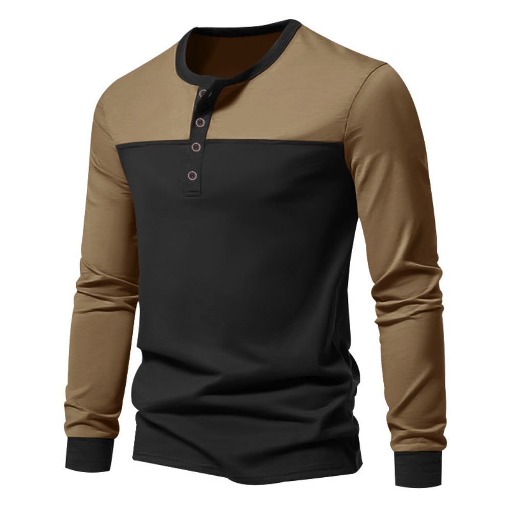 Langarm-T-Shirt mit Henley-Kragen und Farbblock für Herren