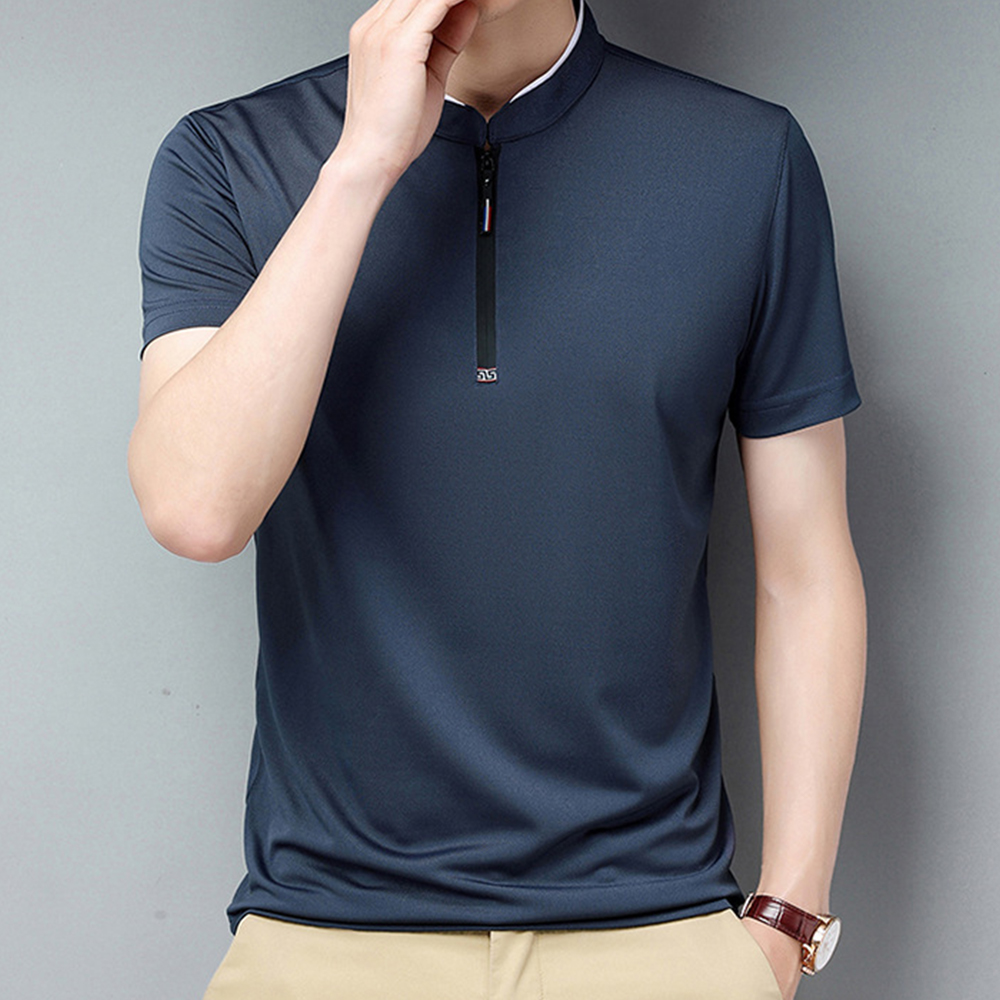 Kurzärmliges Herren-T-Shirt mit Reißverschluss am Kragen