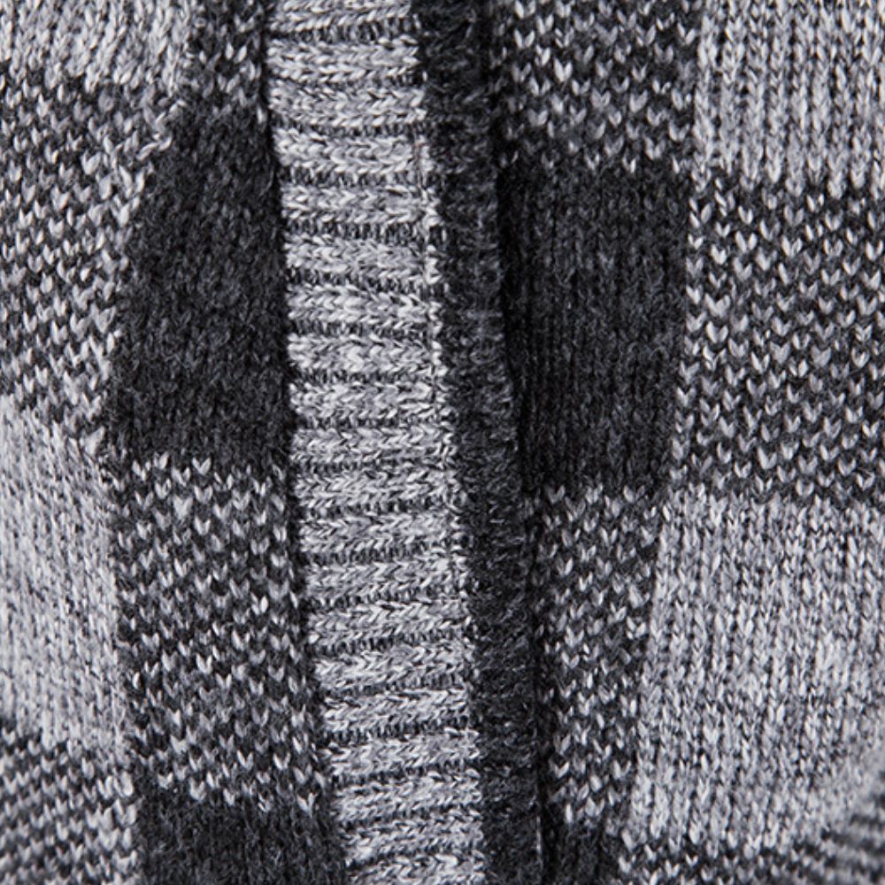 Modische Winter-Strickjacke mit samtverdicktem Karomuster und Kapuze