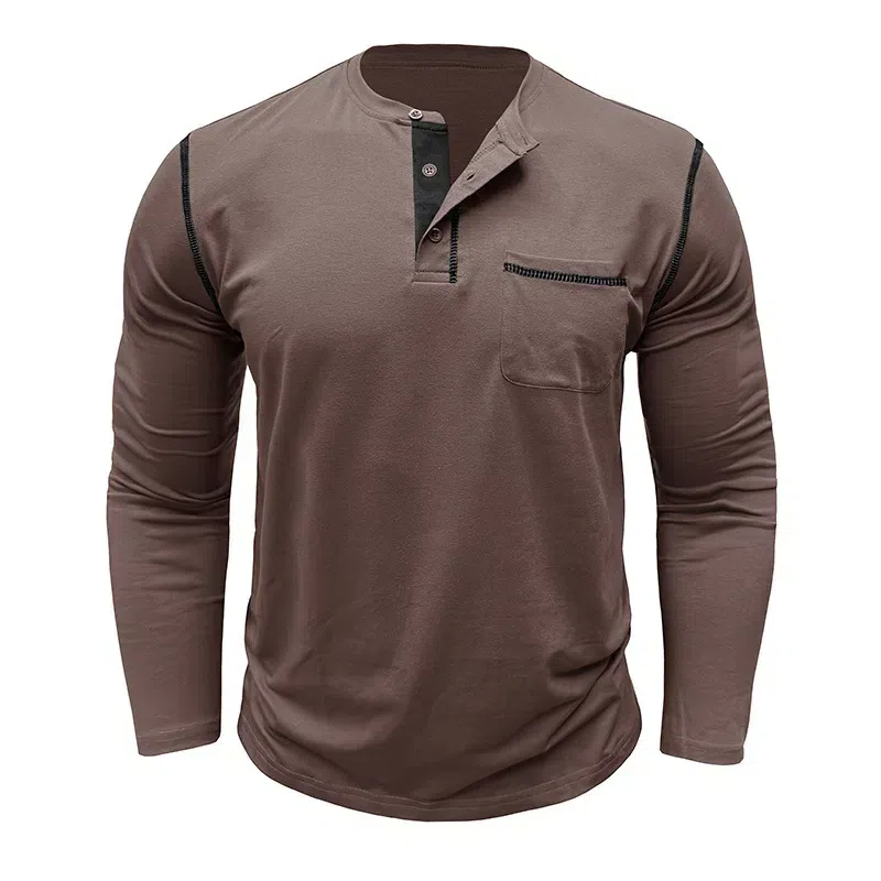 T-shirt à manches longues et col Henley pour hommes