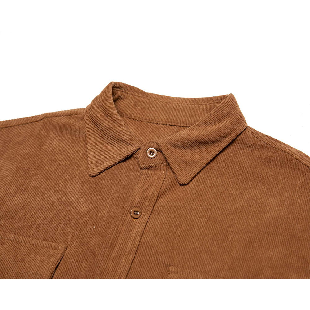 Herren-Cord-Hemd mit einfarbigem Revers und langen Ärmeln