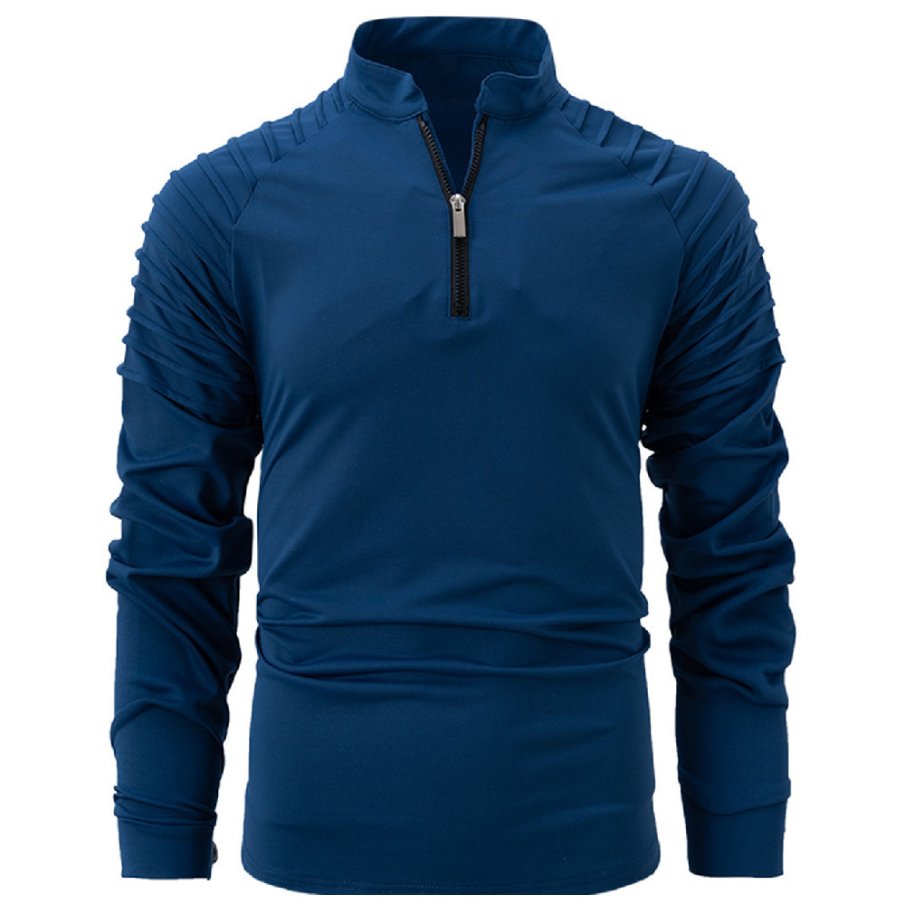 T-shirt patchwork à manches longues et col zippé pour hommes