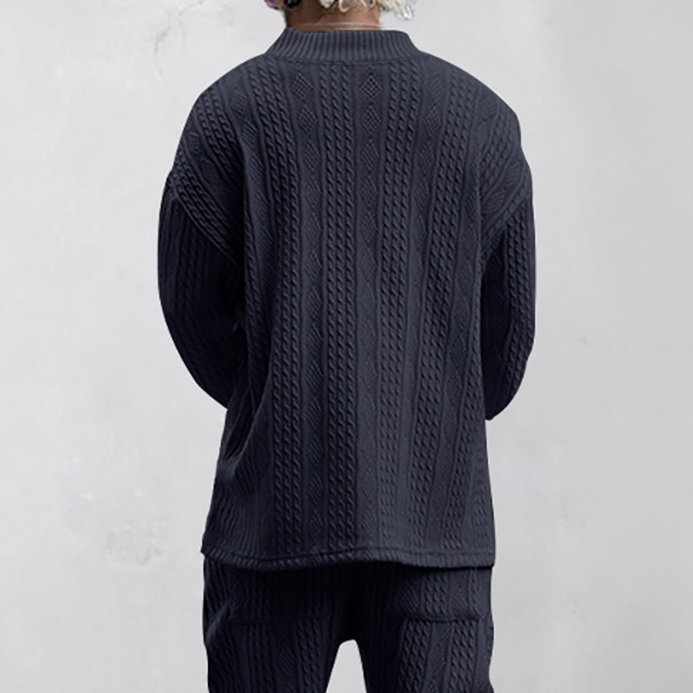 Pull tricoté jacquard ample décontracté à col en V pour hommes