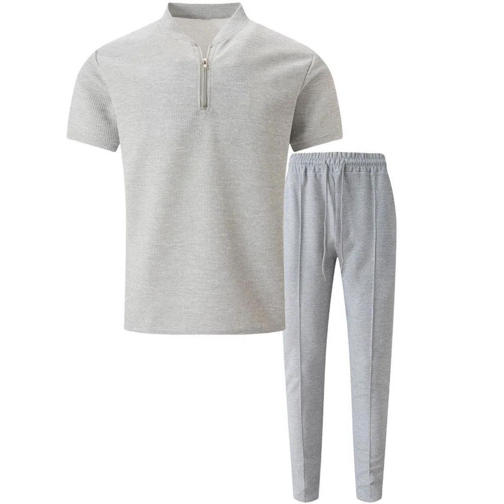 Ensemble deux pièces gaufré à manches courtes et pantalon pour homme