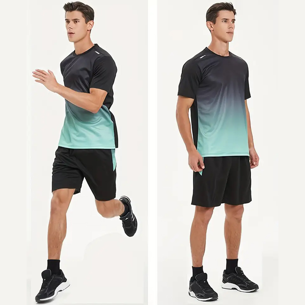 Trendy farbverlauf kurzarm shorts licht sport anzug