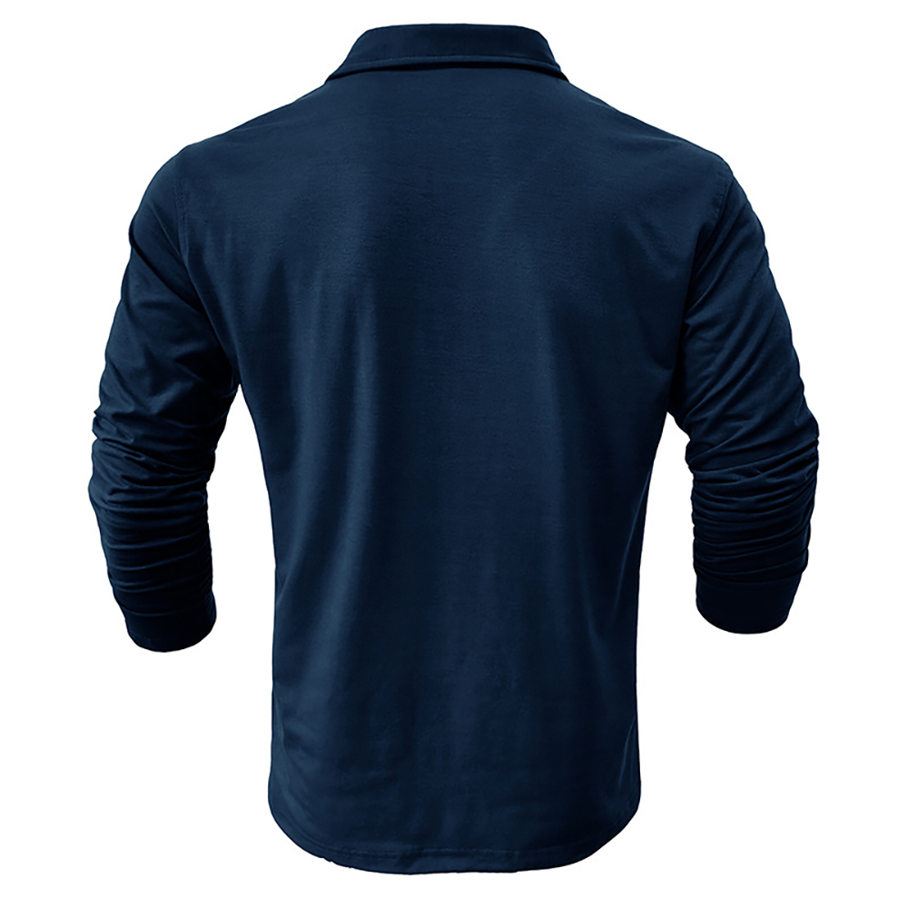 Polo à manches longues de couleur unie simple pour hommes