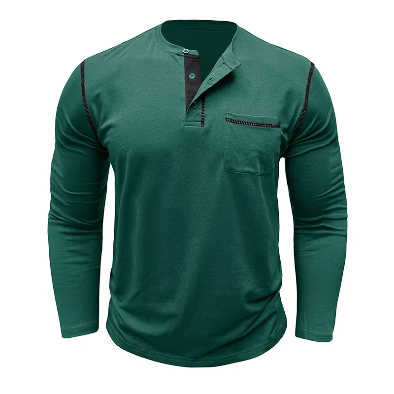 T-shirt à manches longues et col Henley pour hommes