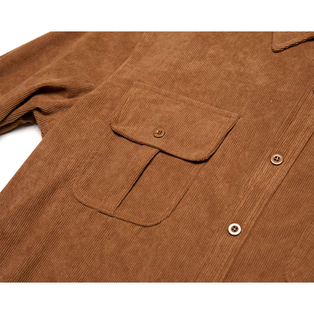 Herren-Cord-Hemd mit einfarbigem Revers und langen Ärmeln