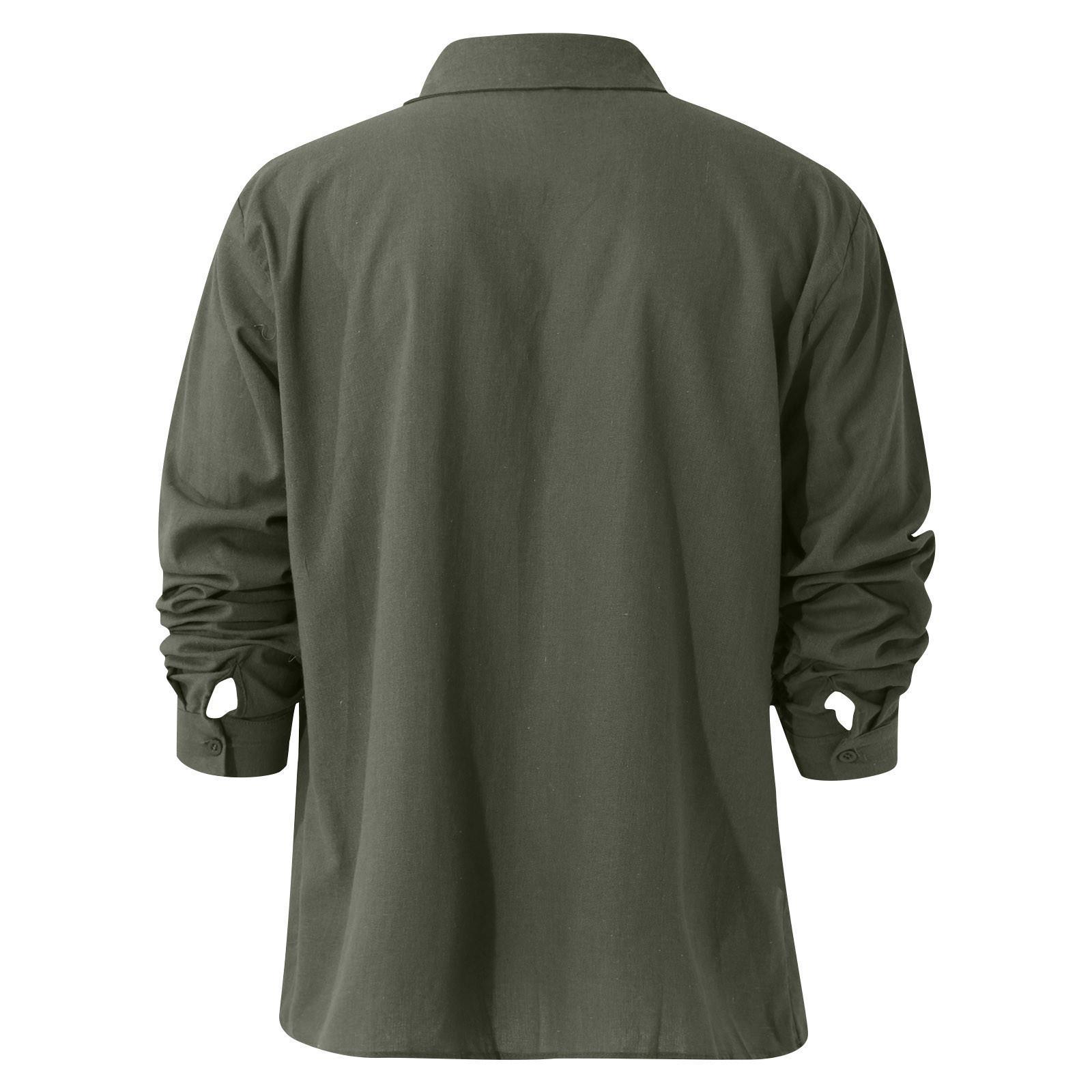 Chemise décontractée à manches longues en coton et lin pour homme