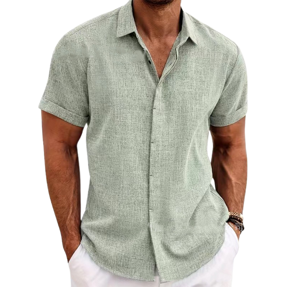 Alberchris™ Men's Loose Solid Color Linen Short Sleeve Shirt