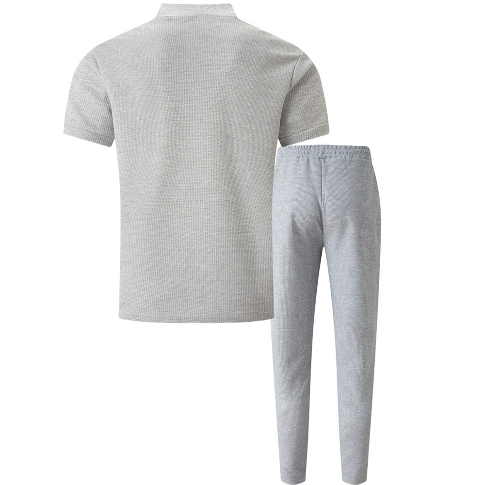 Ensemble deux pièces gaufré à manches courtes et pantalon pour homme