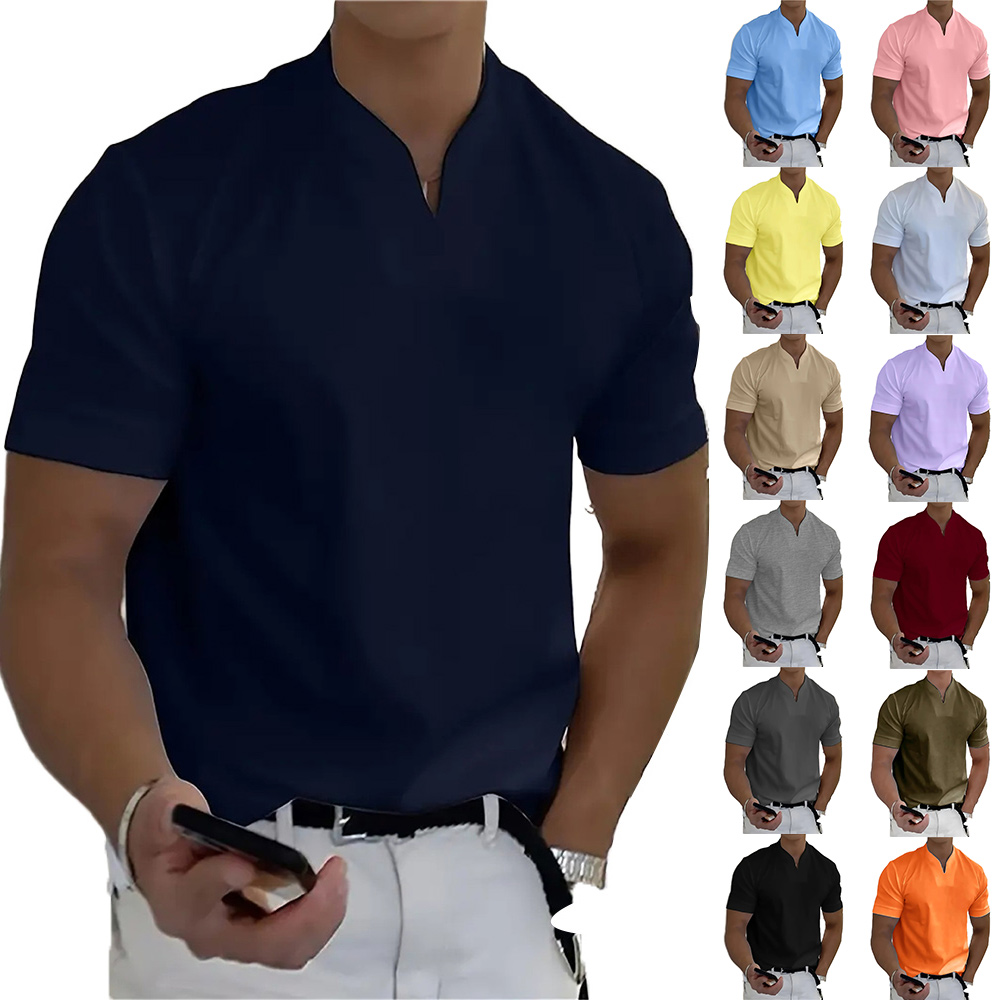 T-shirt à manches courtes et col en V élastique pour homme