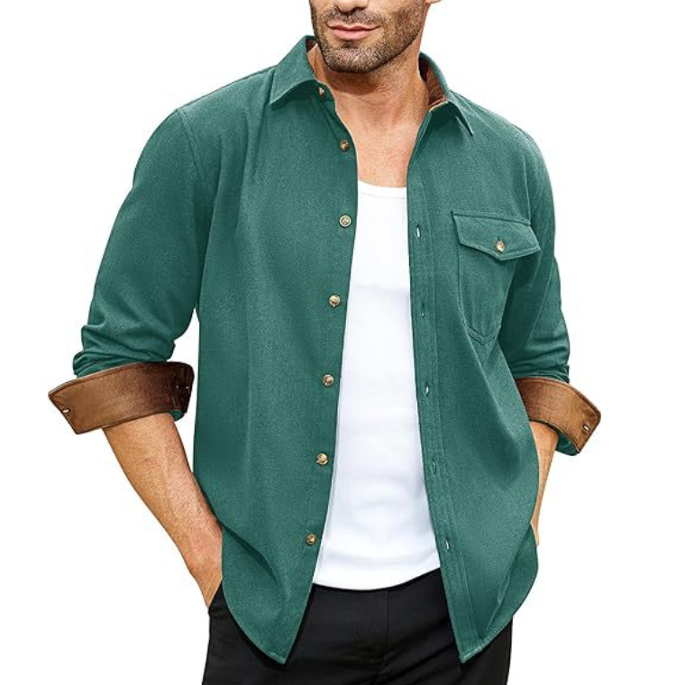Chemise décontractée à manches longues avec poche pour homme