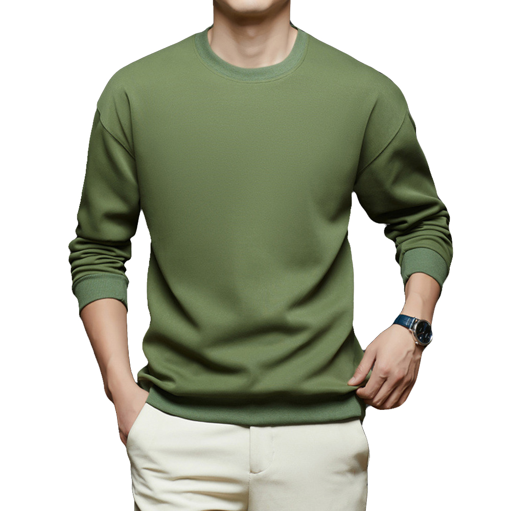 Einfarbiges Langarm-Sweatshirt mit Rundhalsausschnitt für Herren