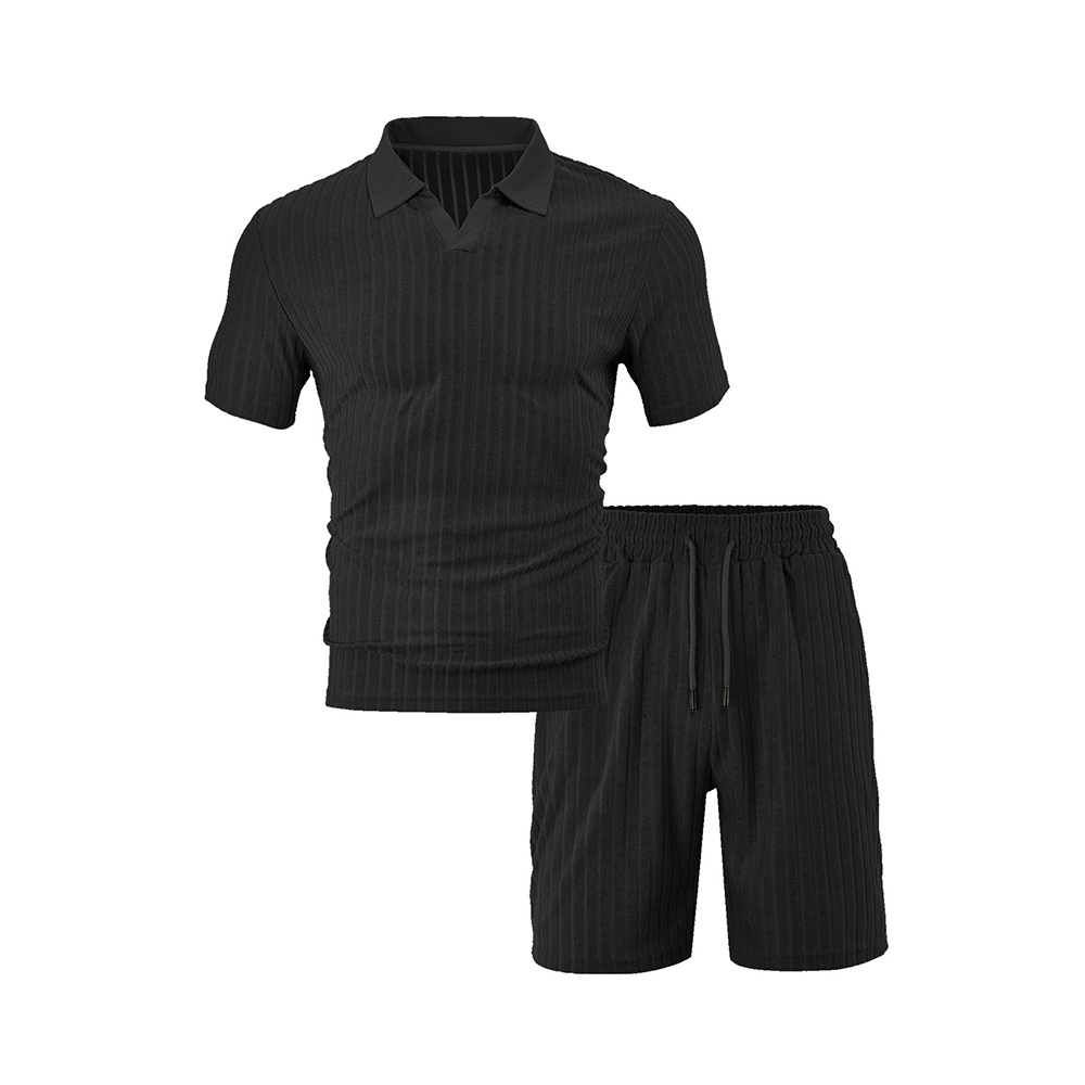 Freizeitanzug mit vertikal gestreiften Jacquard-Shorts und kurzen Ärmeln