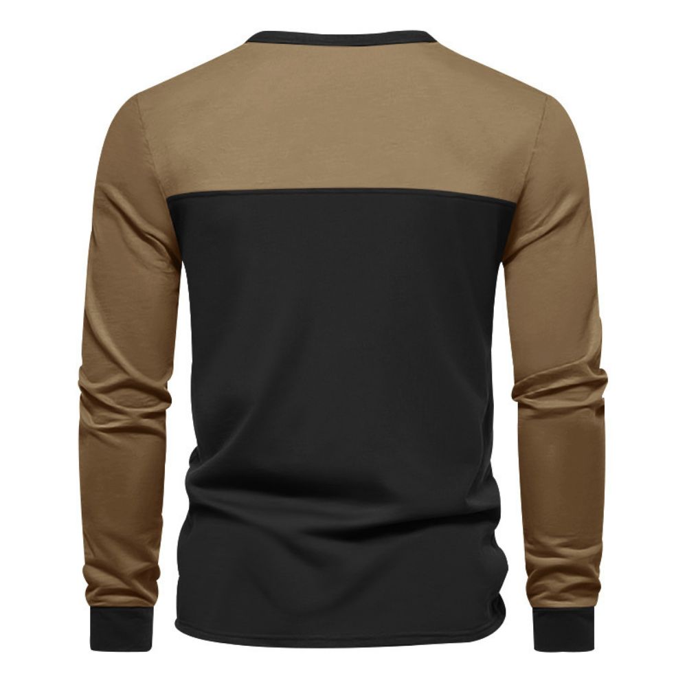 Langarm-T-Shirt mit Henley-Kragen und Farbblock für Herren