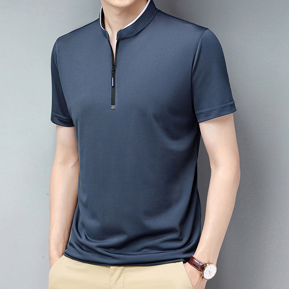 Kurzärmliges Herren-T-Shirt mit Reißverschluss am Kragen