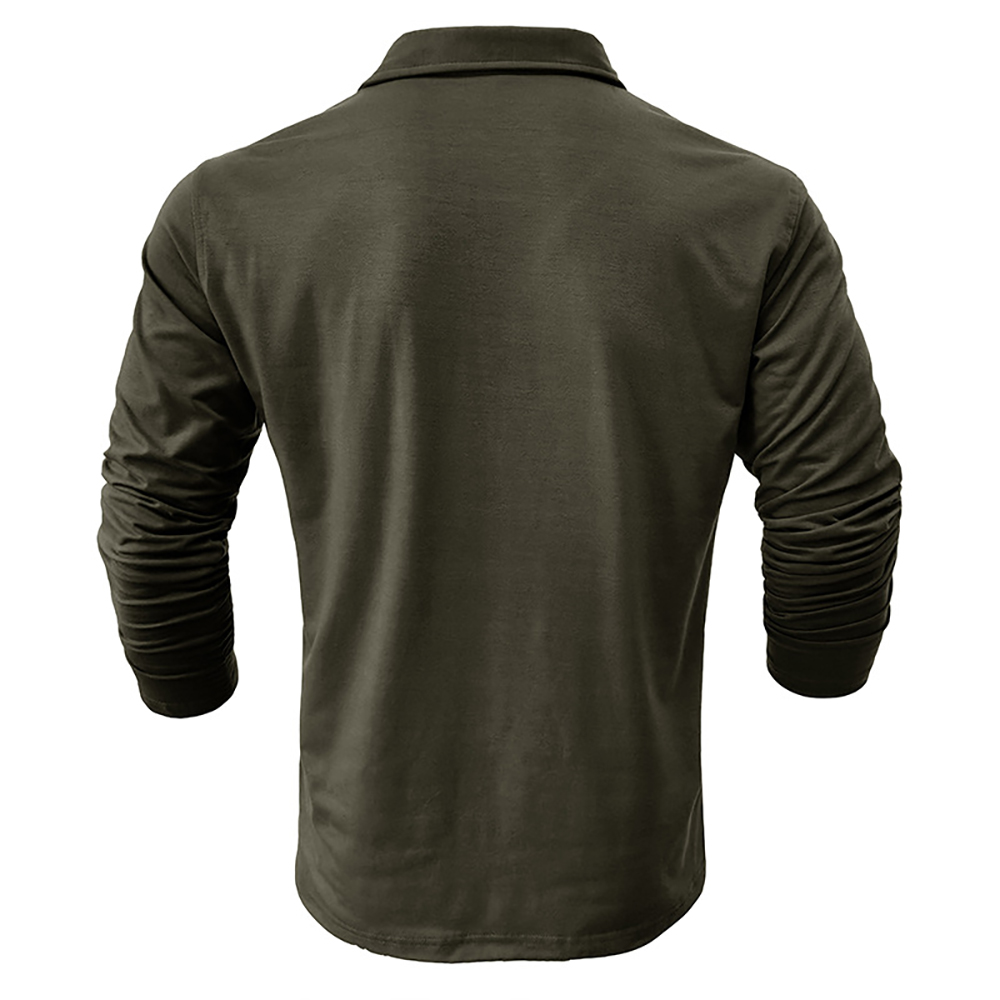 Polo à manches longues de couleur unie simple pour hommes