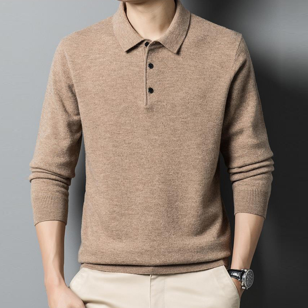 Einfarbiger, legerer, gestrickter Reverspullover für Herren