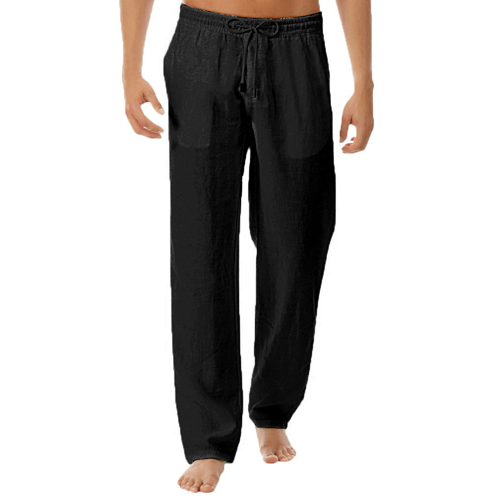 Pantalon décontracté simple en coton et lin pour hommes