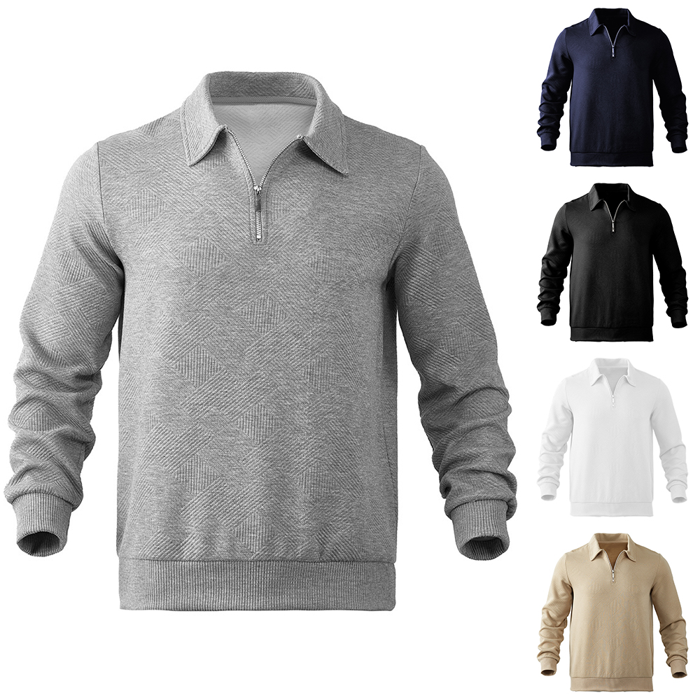 Modisches, einfarbiges Poloshirt mit Revers und langen Ärmeln für Herren