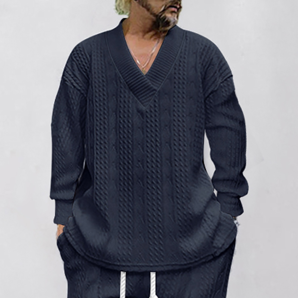 Pull tricoté jacquard ample décontracté à col en V pour hommes