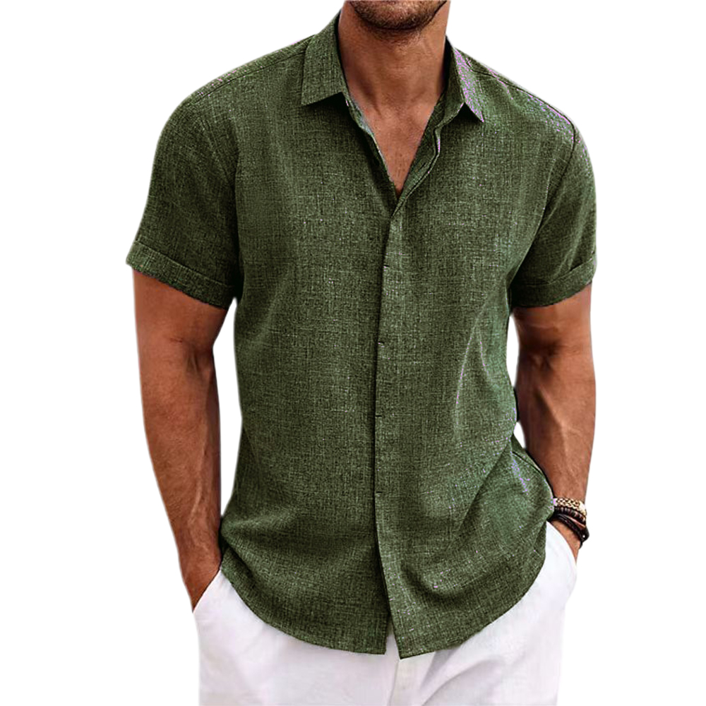 Alberchris™ Men's Loose Solid Color Linen Short Sleeve Shirt