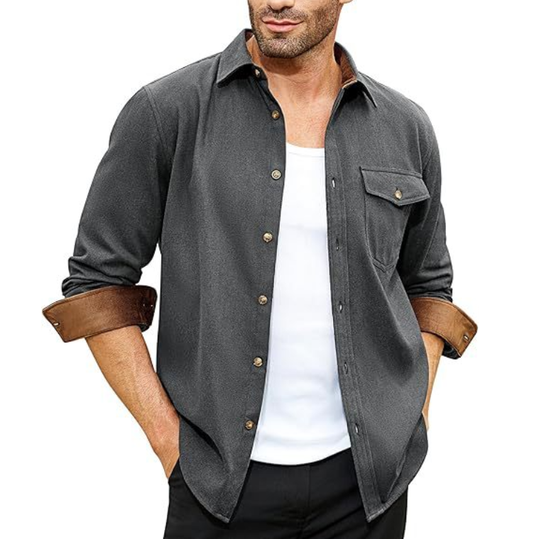 Chemise décontractée à manches longues avec poche pour homme