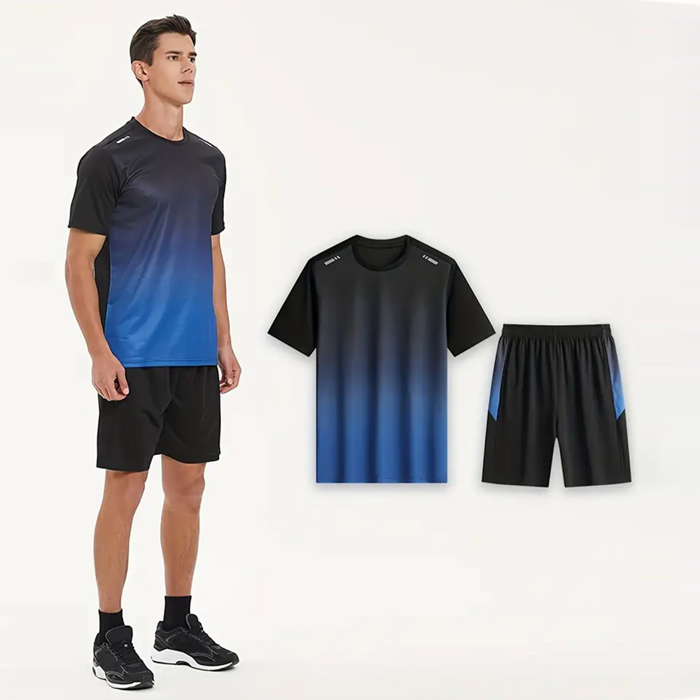 Trendy farbverlauf kurzarm shorts licht sport anzug