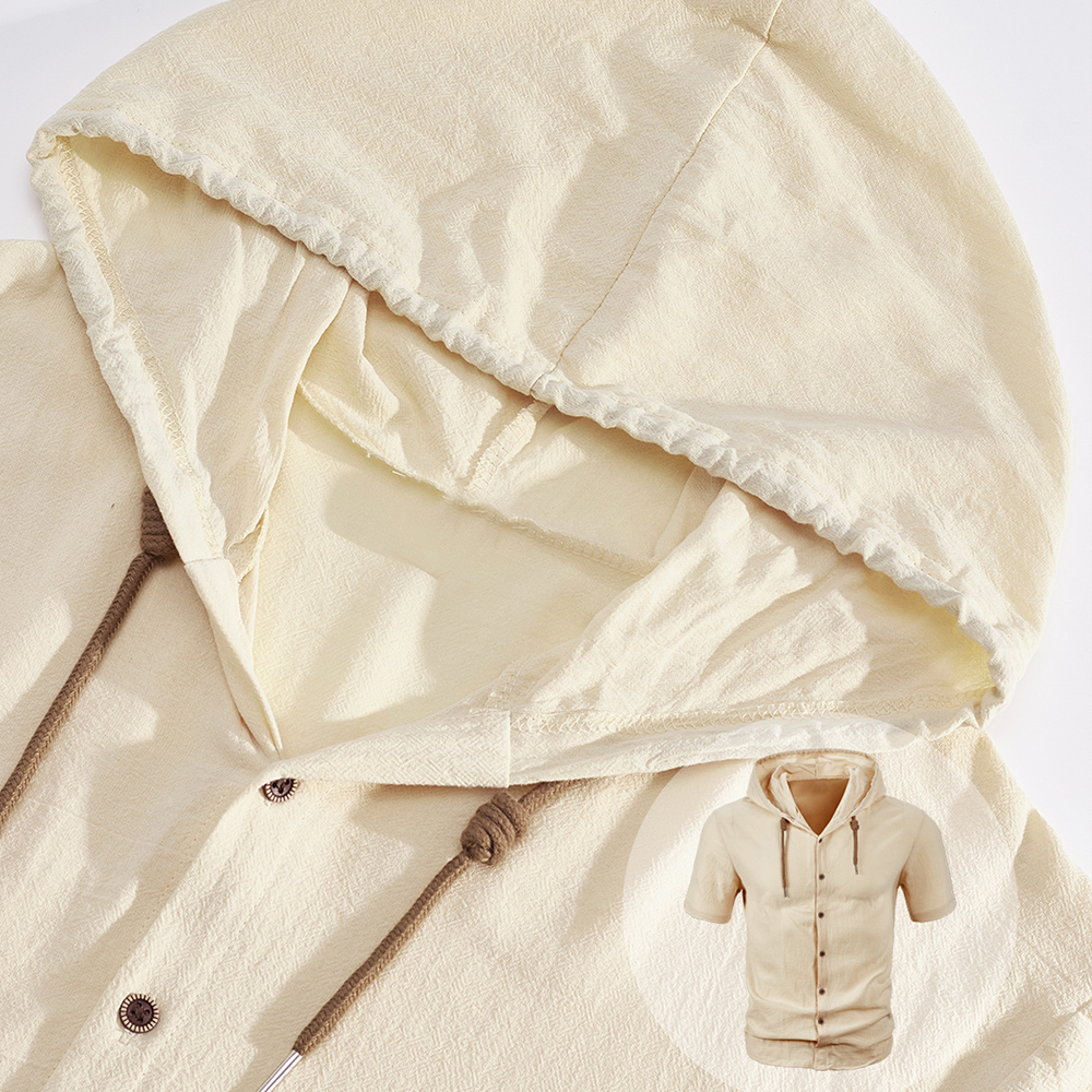 Herren-Strickjacke aus Baumwolle mit kurzen Ärmeln und Kapuze