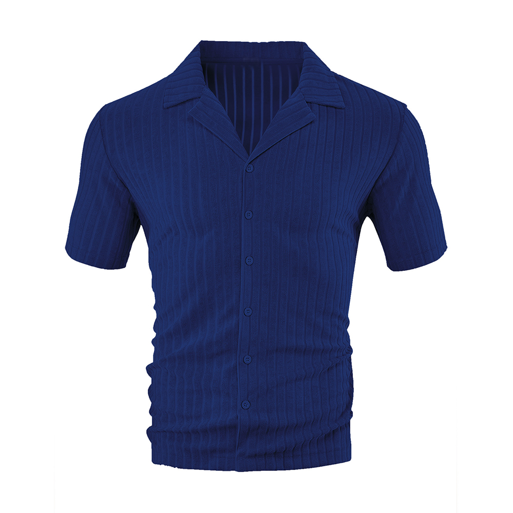 Herren-Jacquardhemd mit vertikalen Streifen und kurzen Ärmeln und Revers