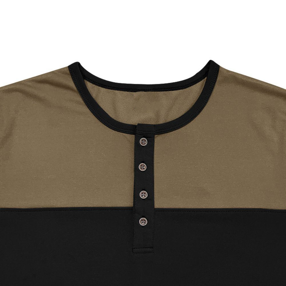 Langarm-T-Shirt mit Henley-Kragen und Farbblock für Herren