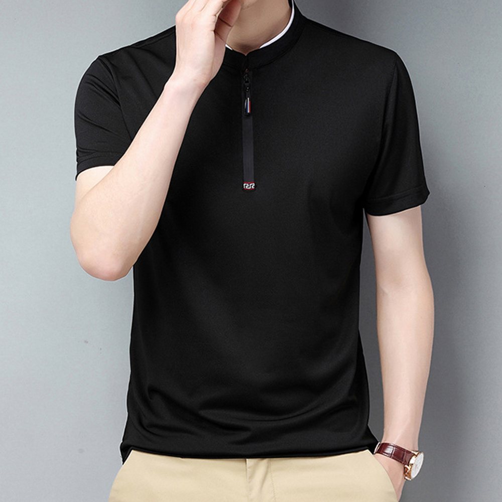 Kurzärmliges Herren-T-Shirt mit Reißverschluss am Kragen